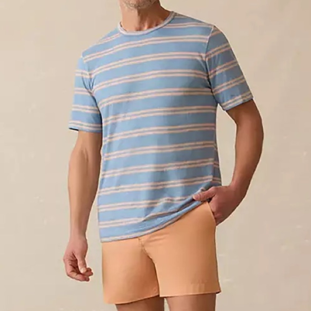 Faherty Sunwashed Organic Cotton Striped T-Shirt Blue Peach Size Small‎